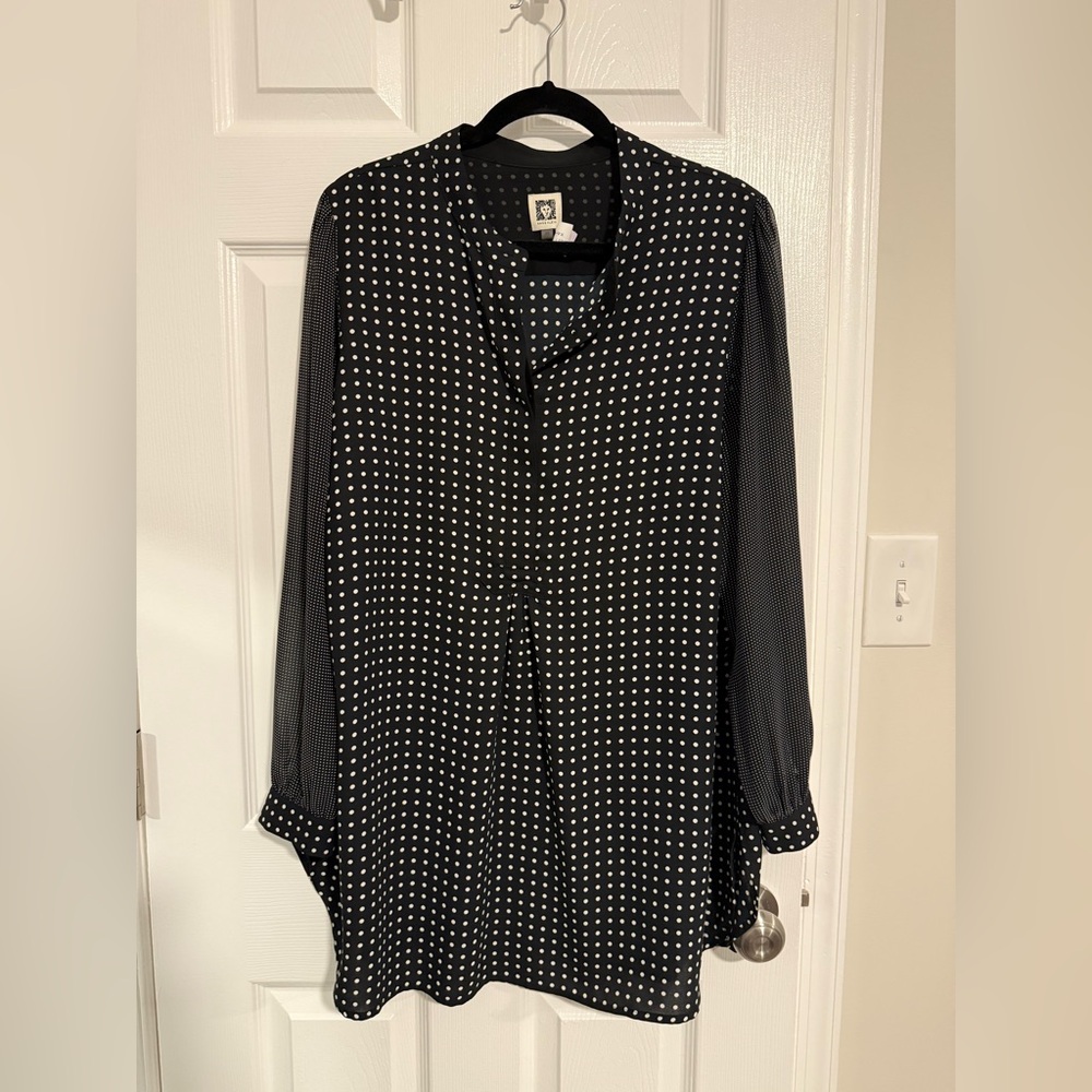 Anne Klein Black and White Dotted Blouse